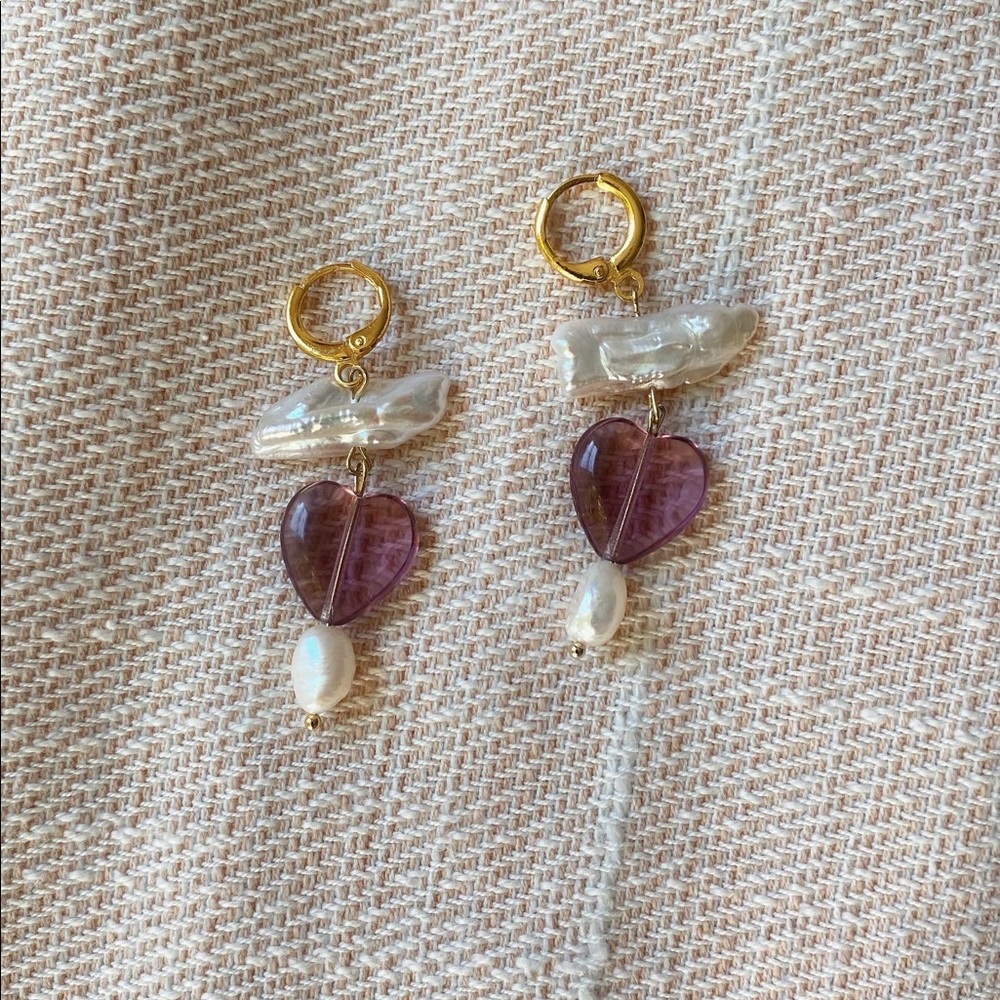 Original handmade heart & pearl earrings